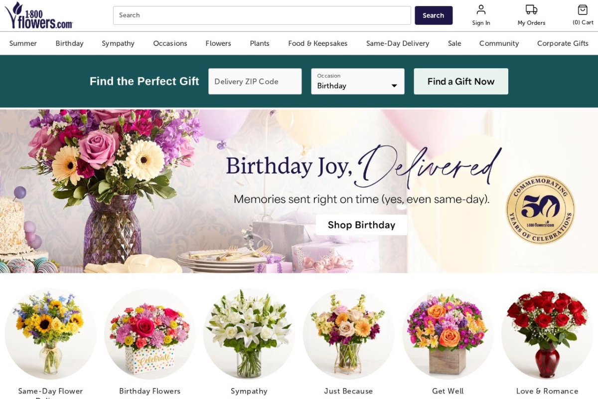 Screenshot of 1800flowers.com