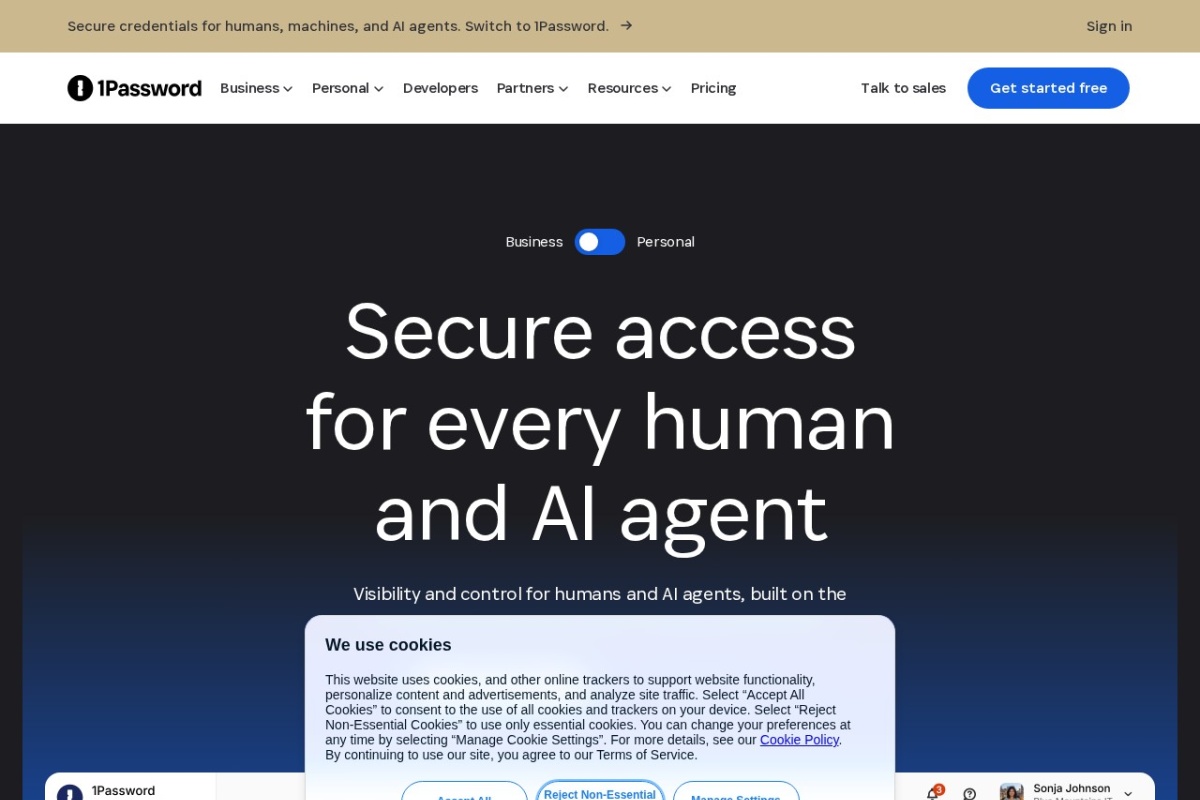 Screenshot of 1password.com