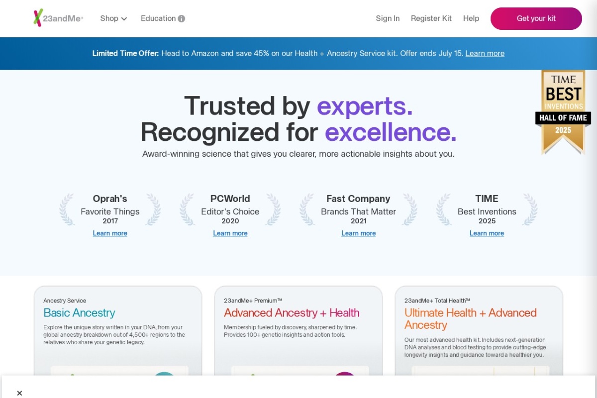 Screenshot of 23andme.com