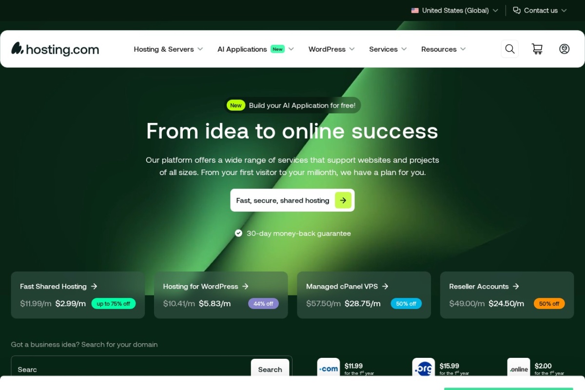 Screenshot of a2hosting.com