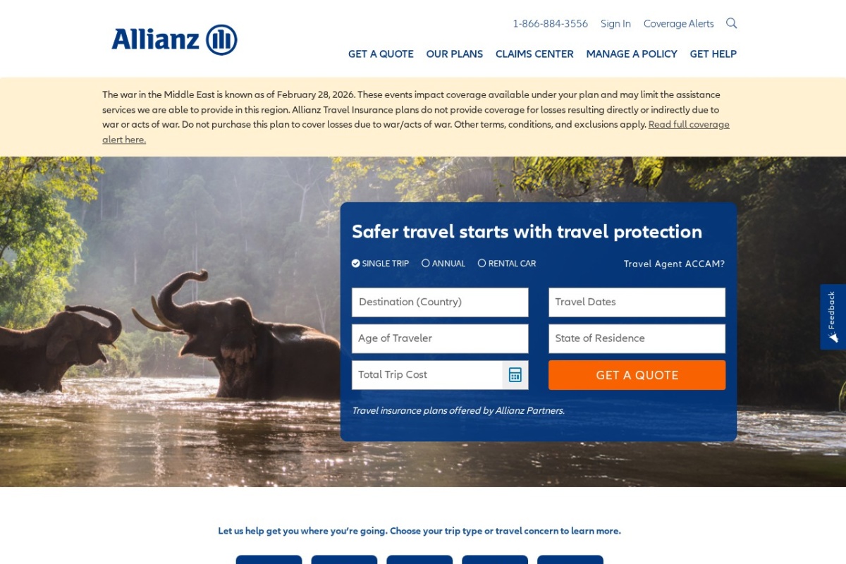 Screenshot of allianztravelinsurance.com