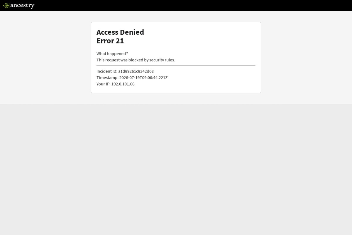 Screenshot of ancestry.com