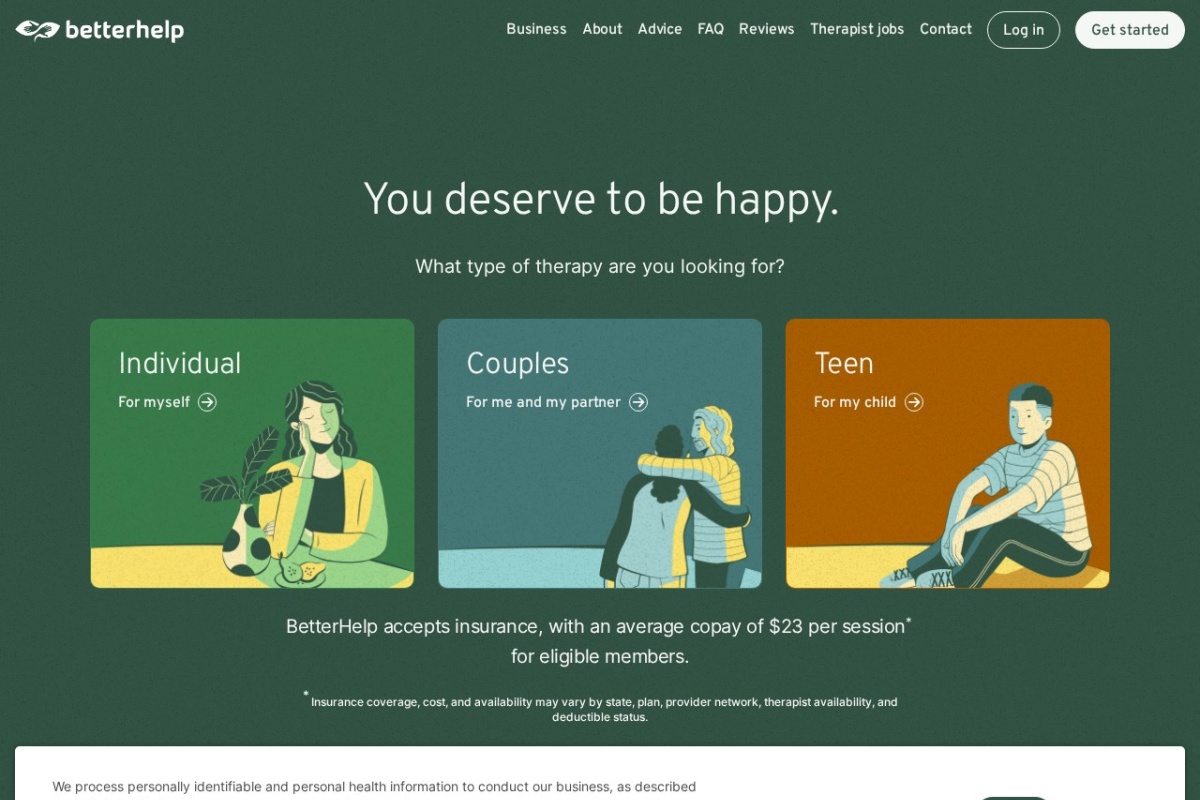 Screenshot of betterhelp.com