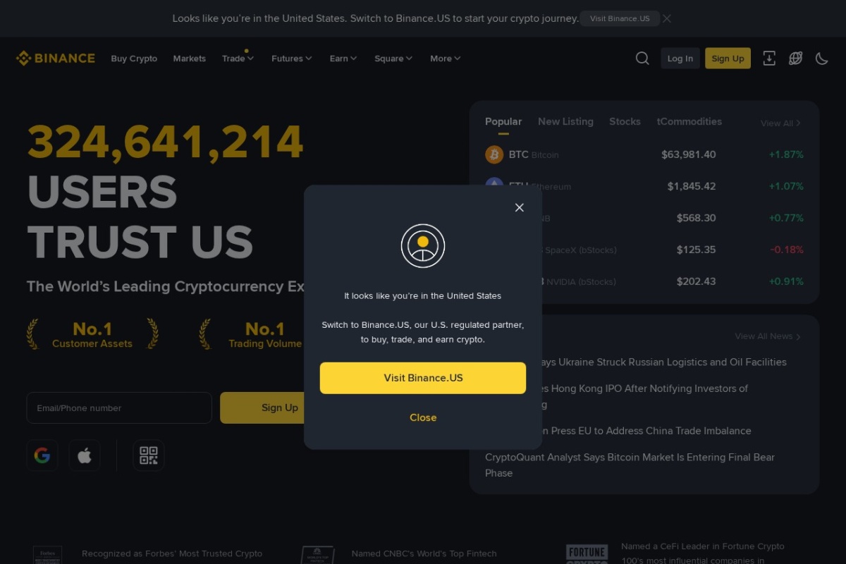 Screenshot of binance.com