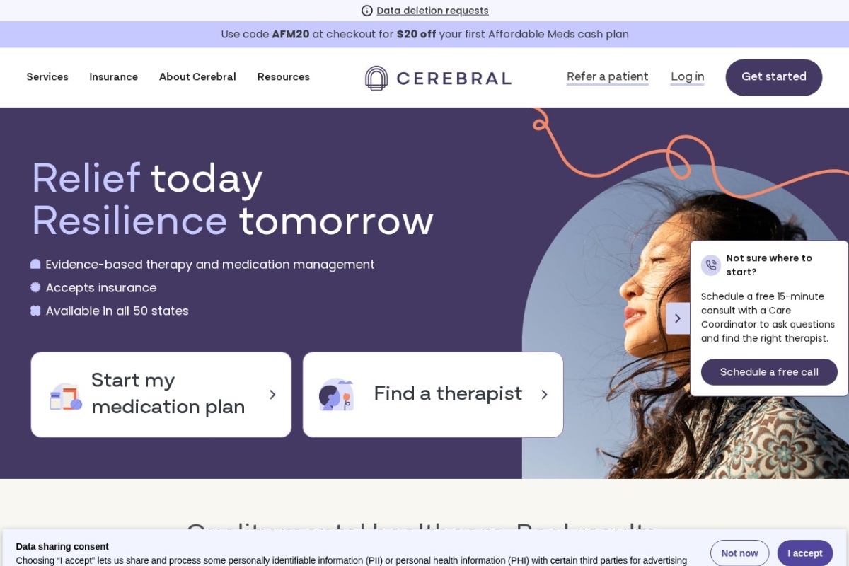 Screenshot of cerebral.com
