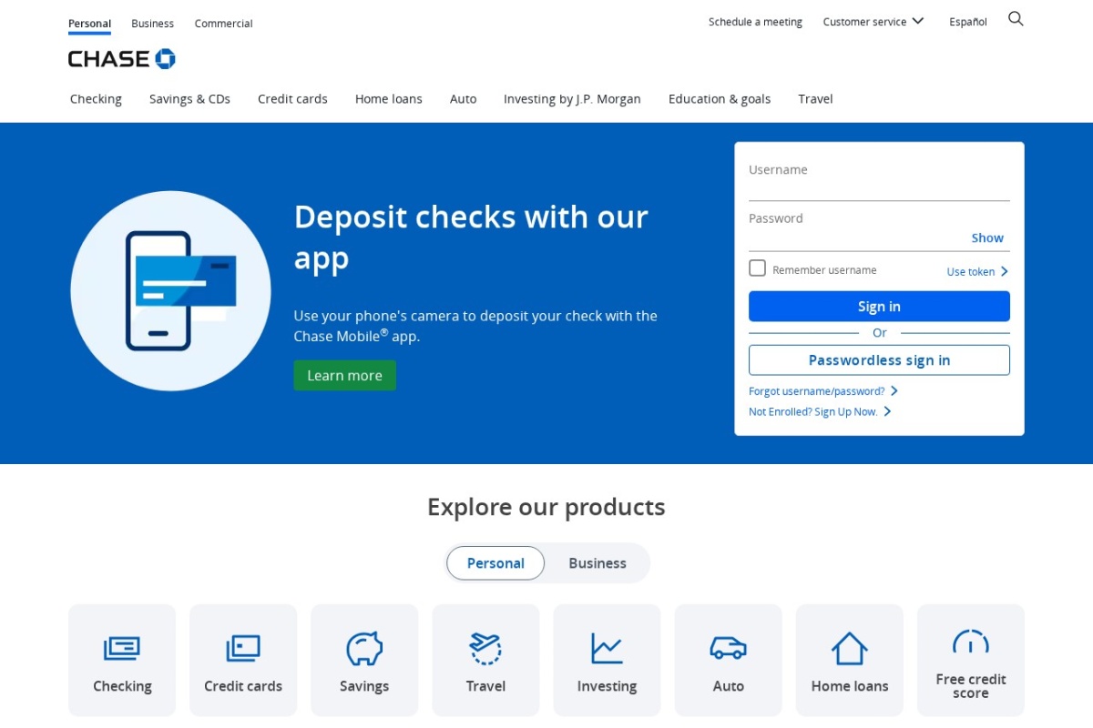 Screenshot of chase.com