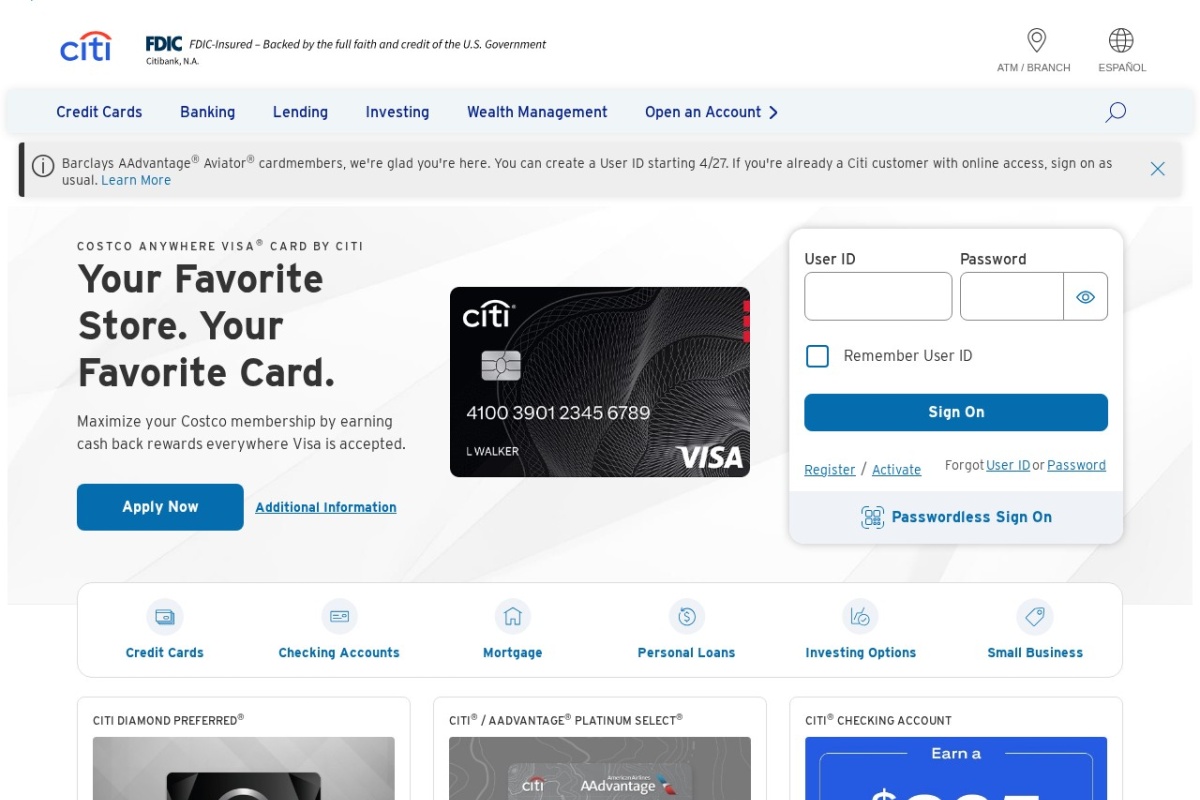 Screenshot of citi.com