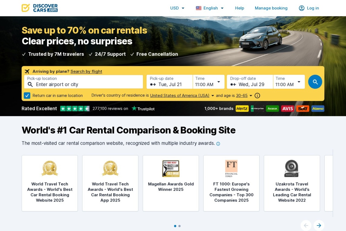 Screenshot of discovercars.com