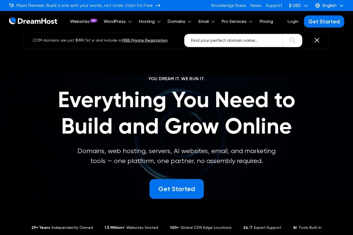 Screenshot of dreamhost.com