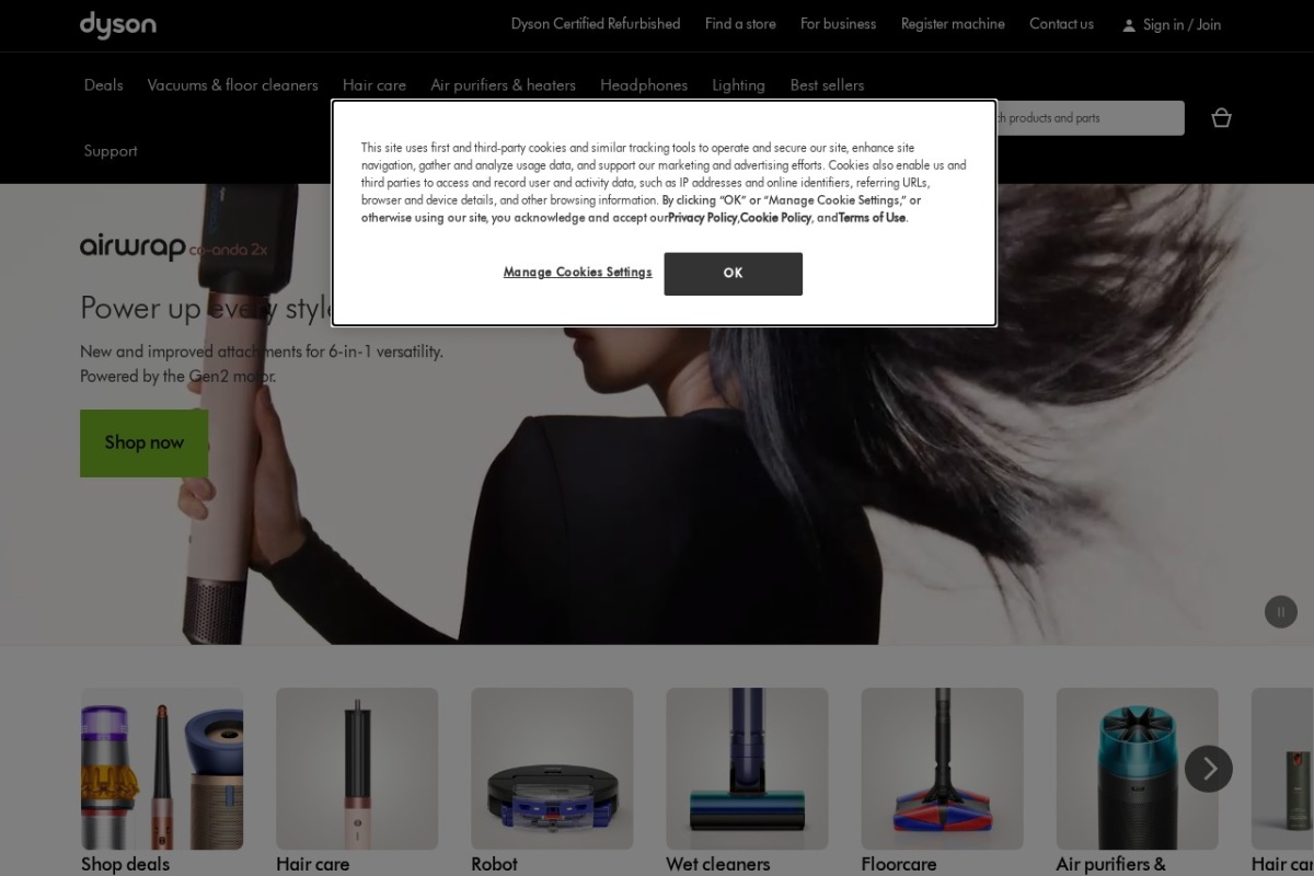 Screenshot of dyson.com