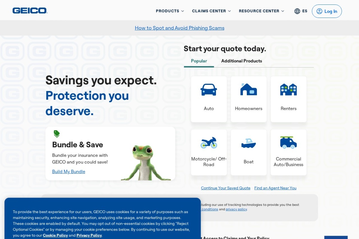 Screenshot of geico.com