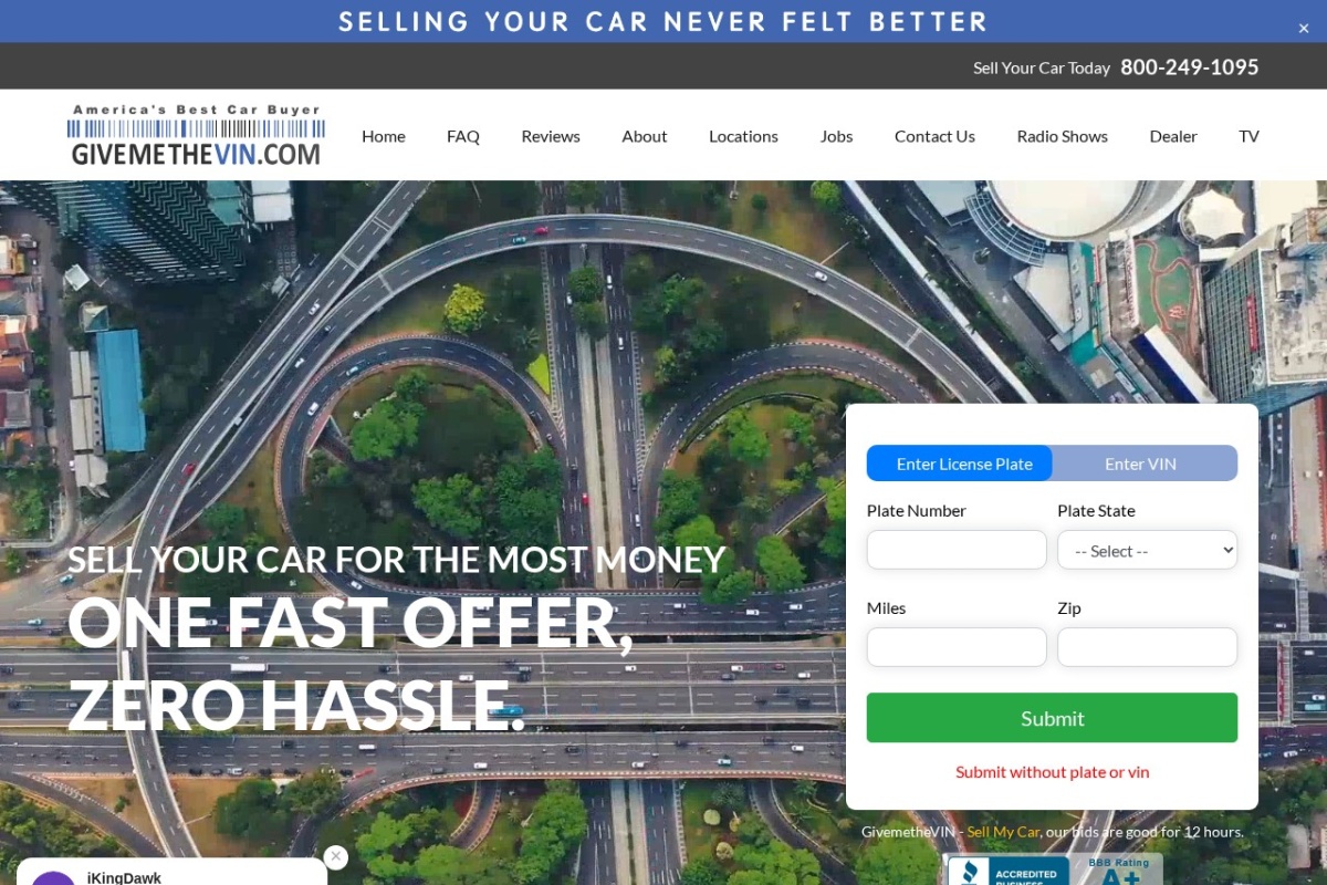 Screenshot of givemethevin.com