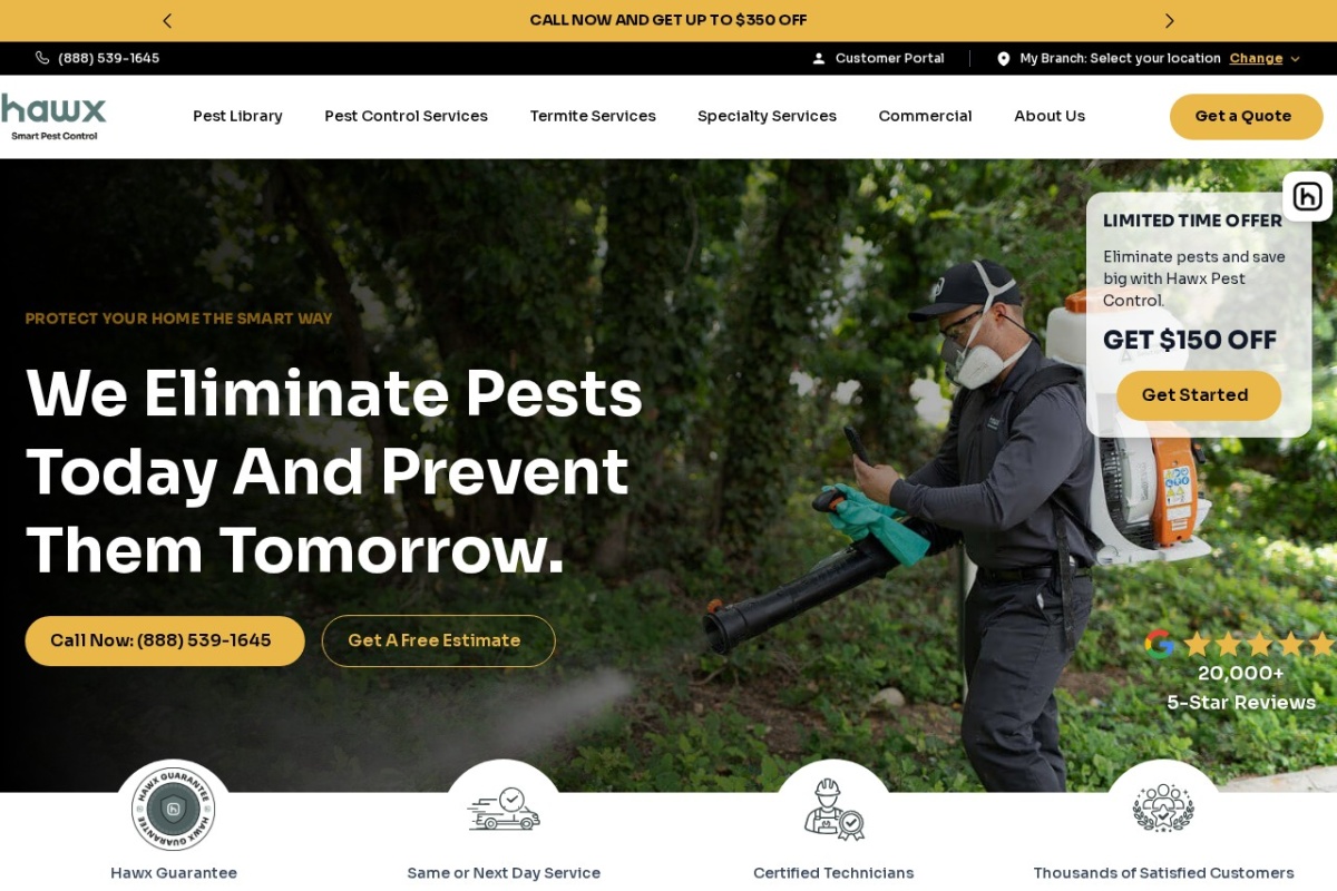 Screenshot of hawxpestcontrol.com