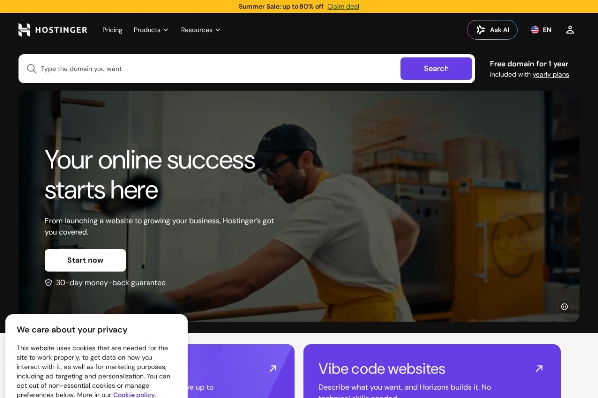 Screenshot of hostinger.com