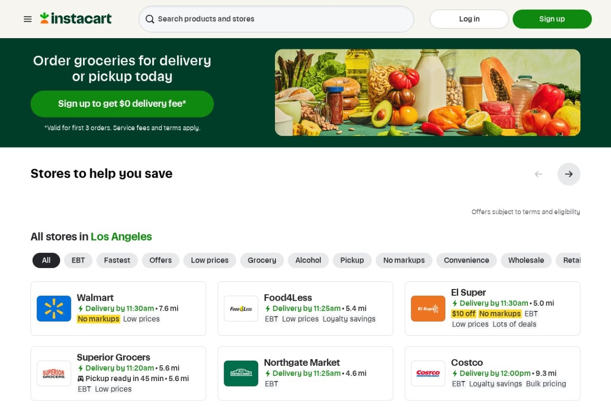 Screenshot of instacart.com