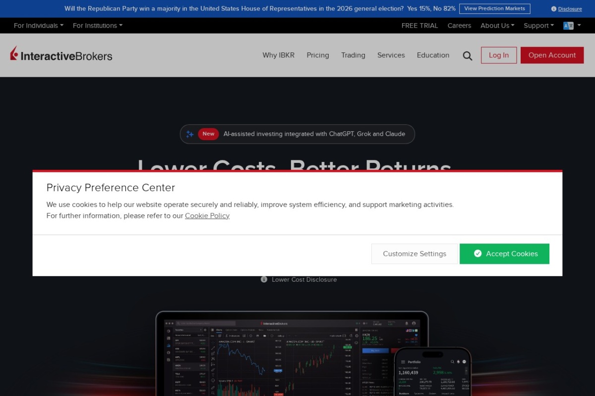 Screenshot of interactivebrokers.com