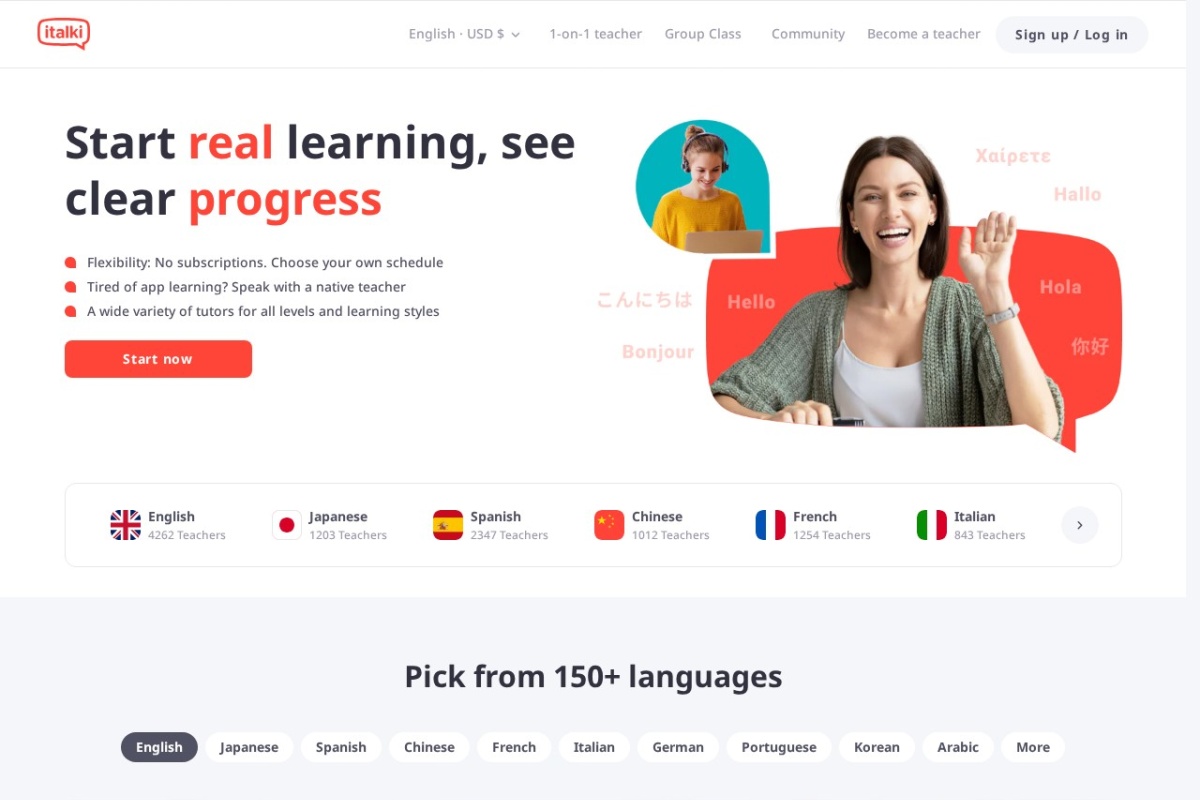 Screenshot of italki.com