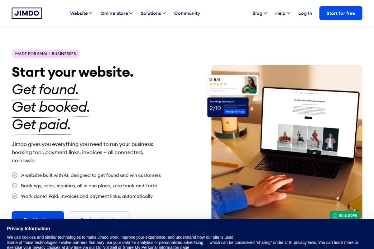 Screenshot of jimdo.com