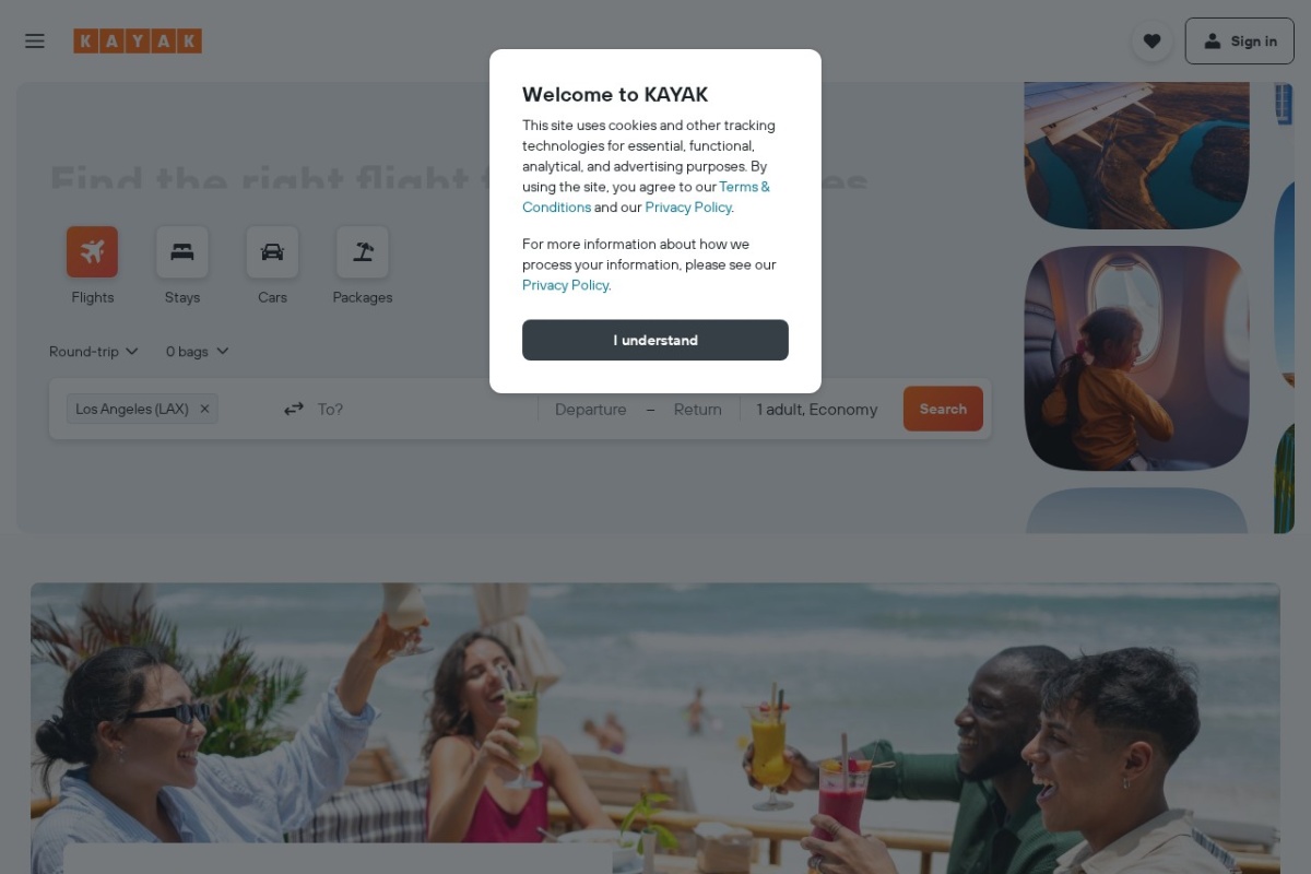 Screenshot of kayak.com