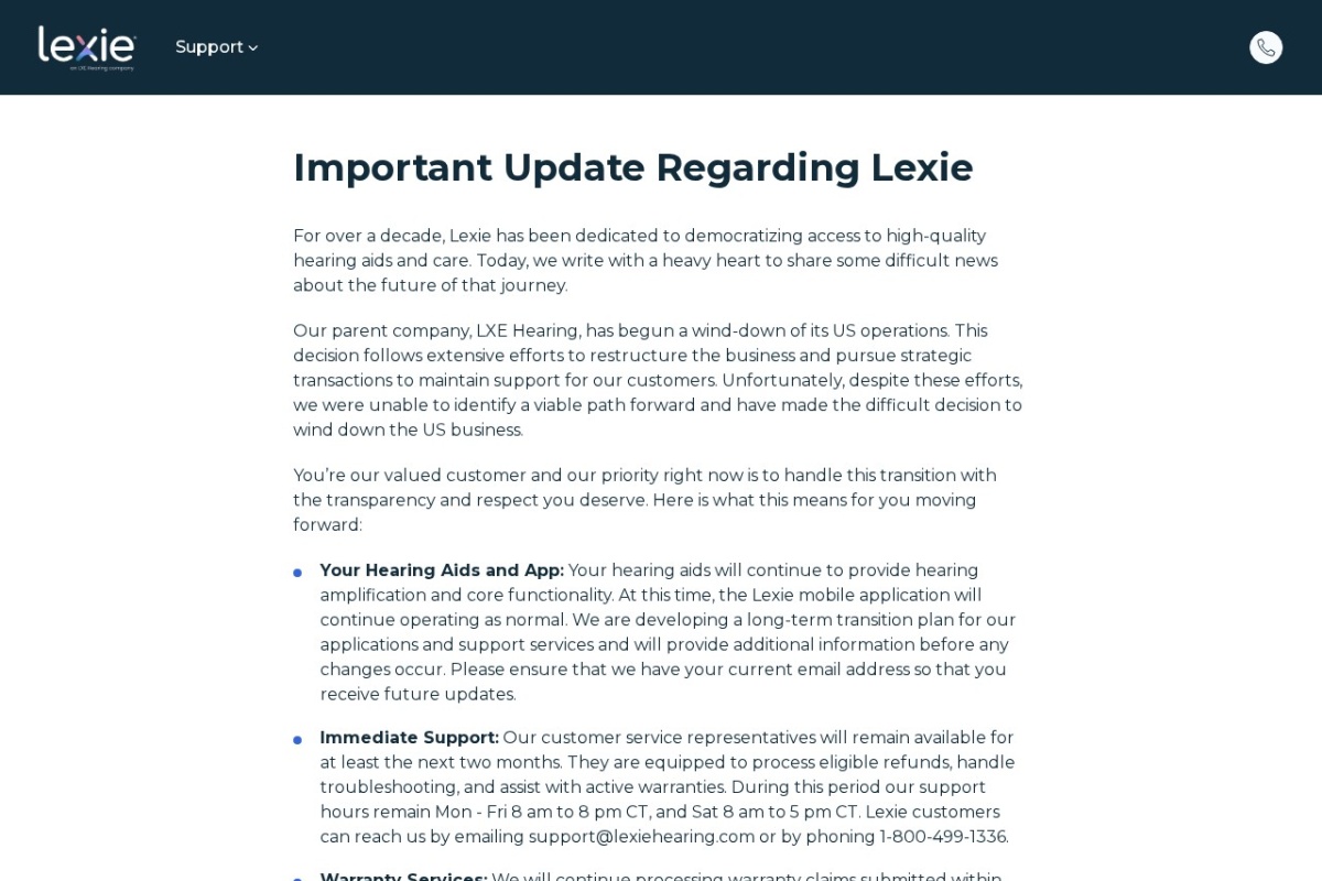 Screenshot of lexiehearing.com