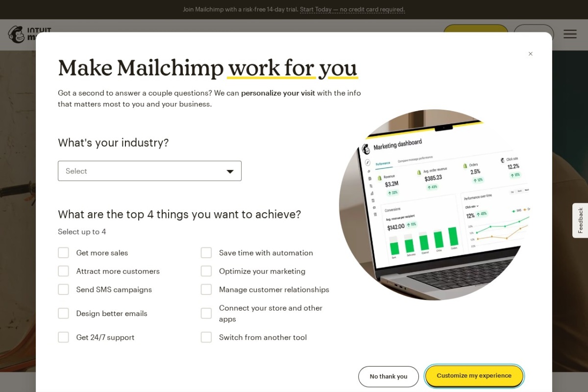 Screenshot of mailchimp.com