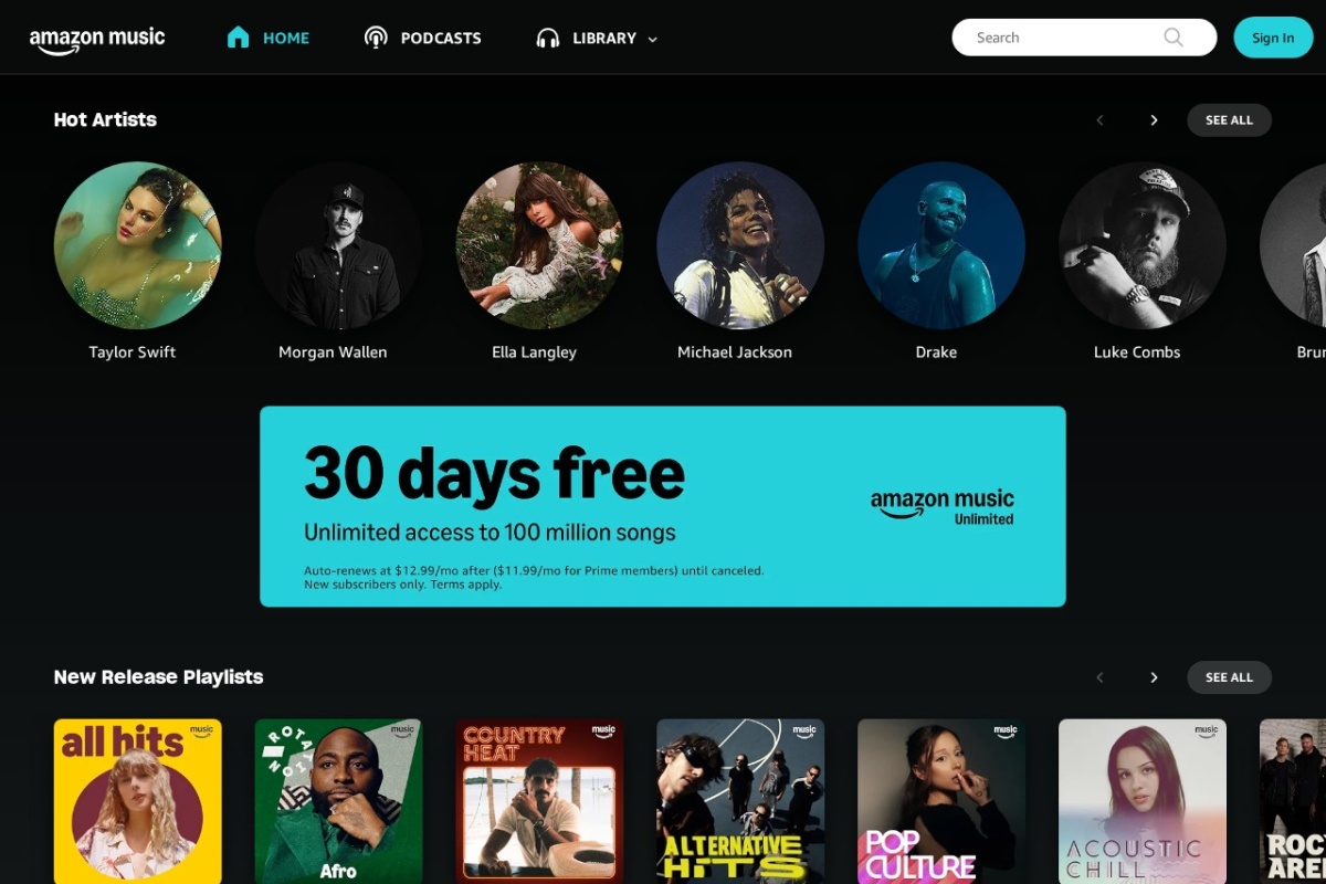 Screenshot of music.amazon.com
