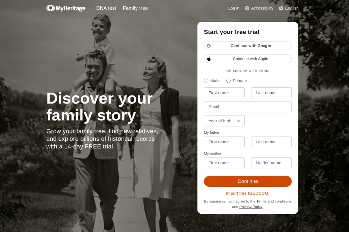 Screenshot of myheritage.com