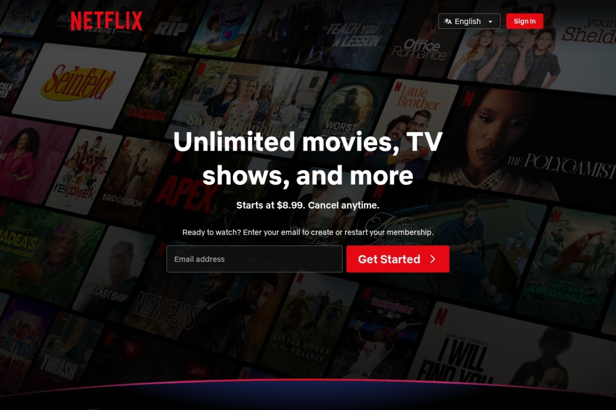 Screenshot of netflix.com