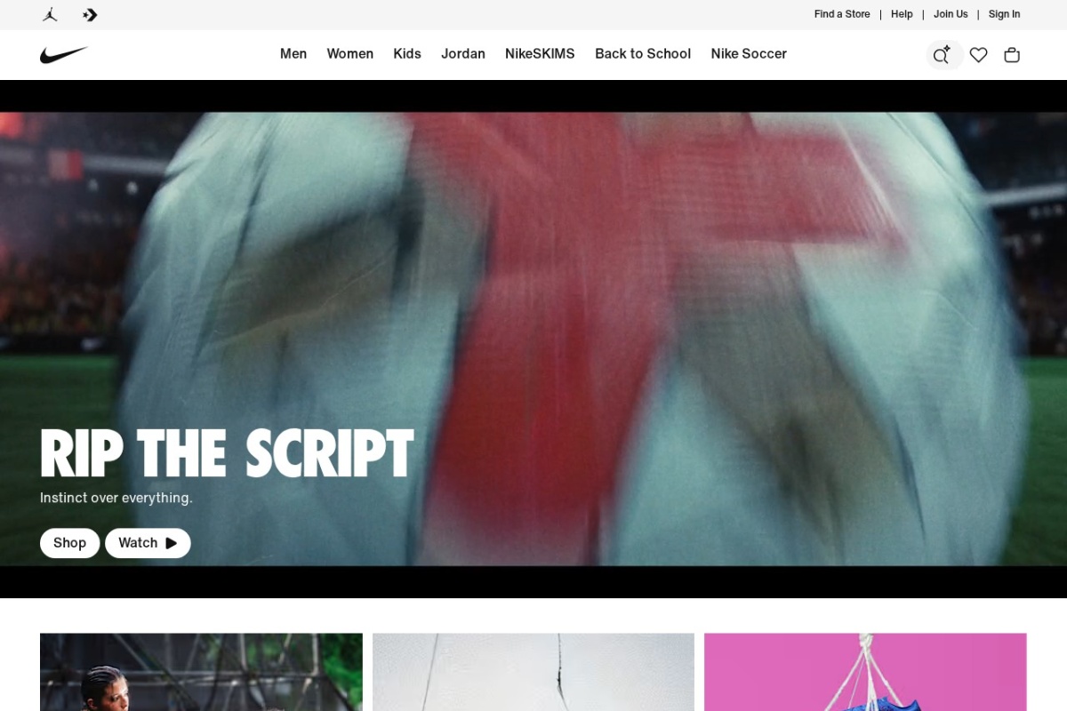 Screenshot of nike.com