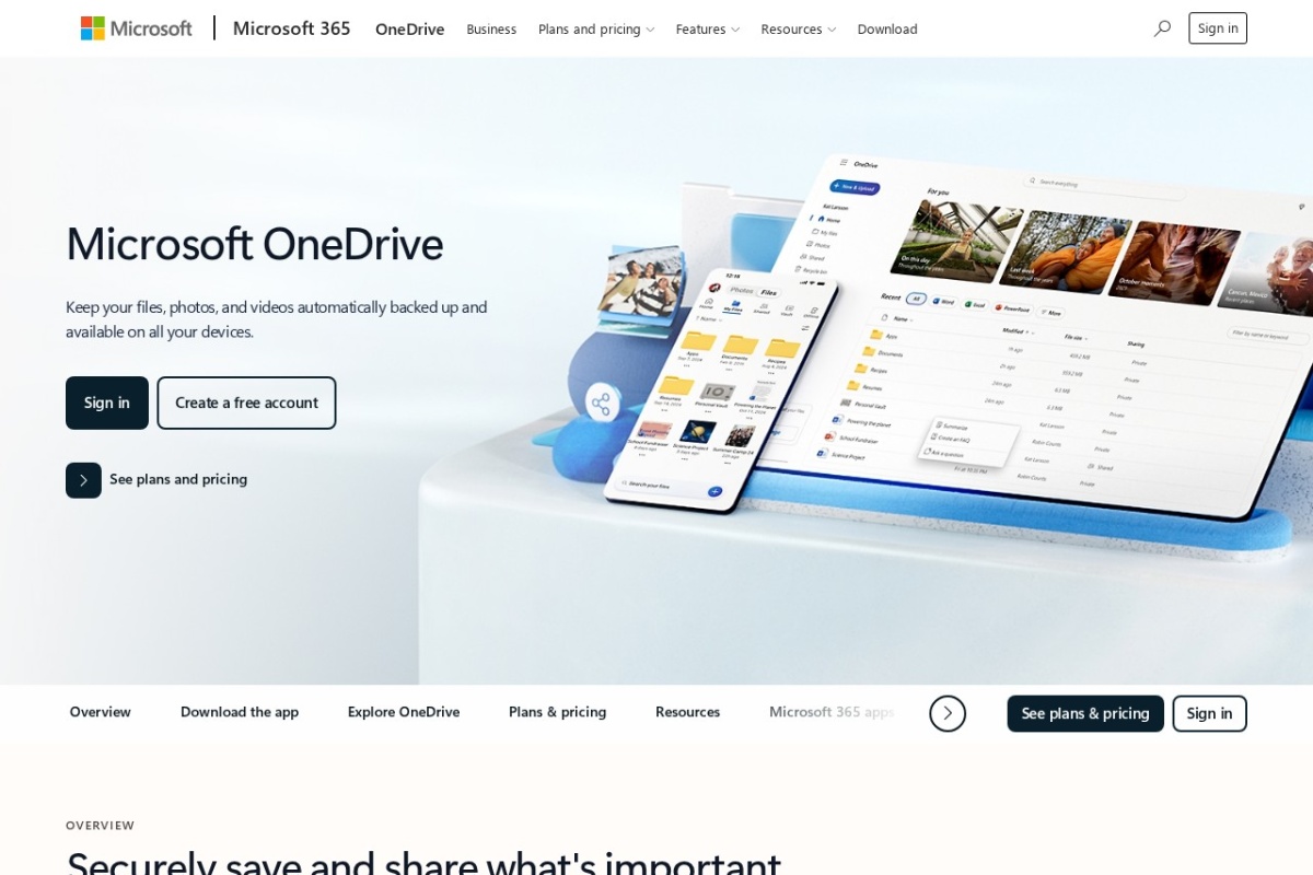Screenshot of onedrive.com