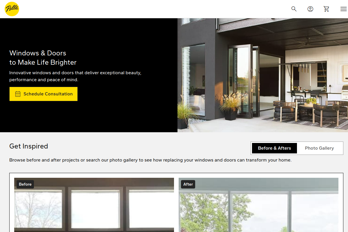 Screenshot of pella.com