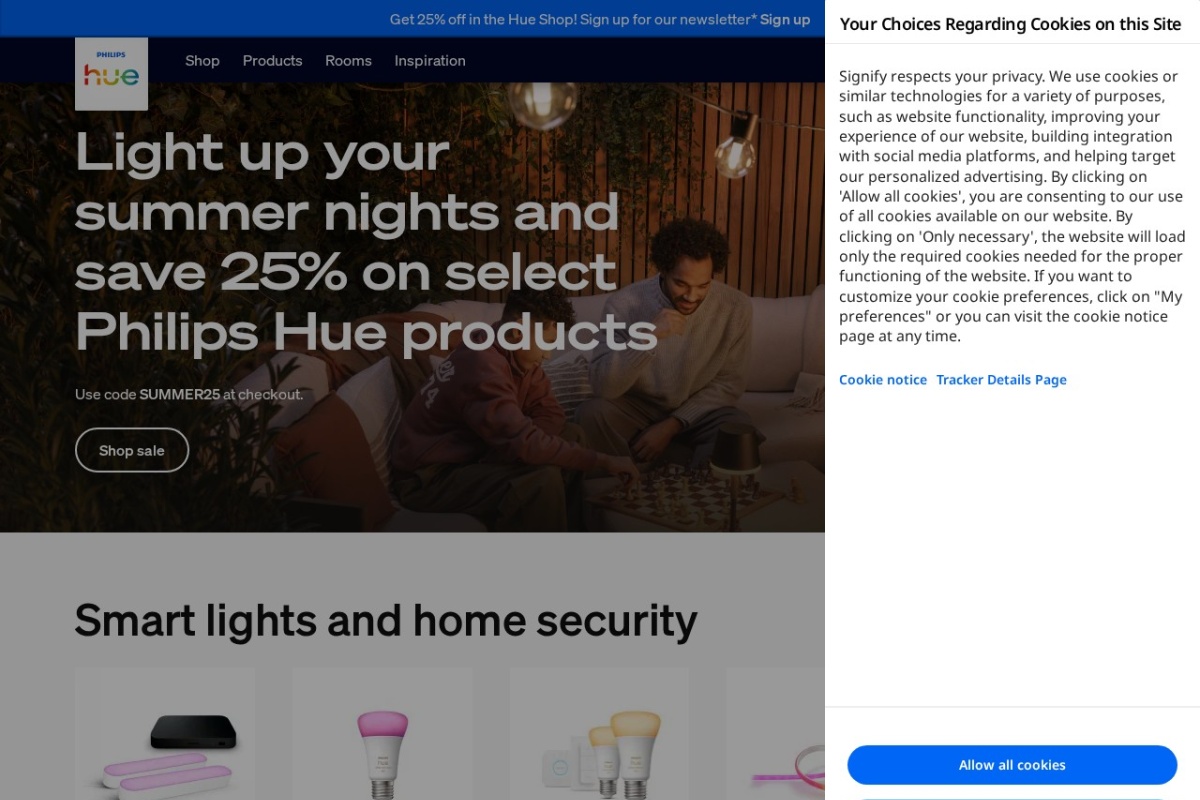 Screenshot of philips-hue.com