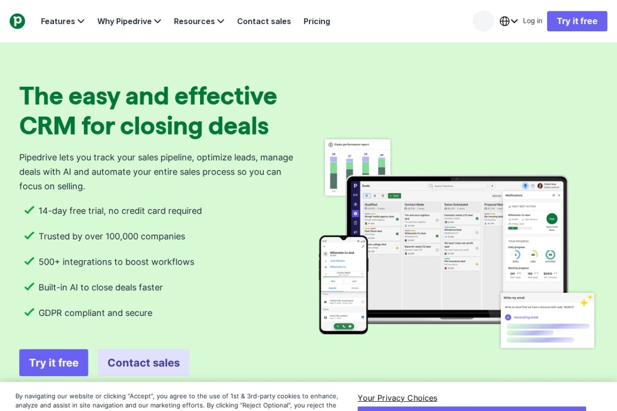 Screenshot of pipedrive.com