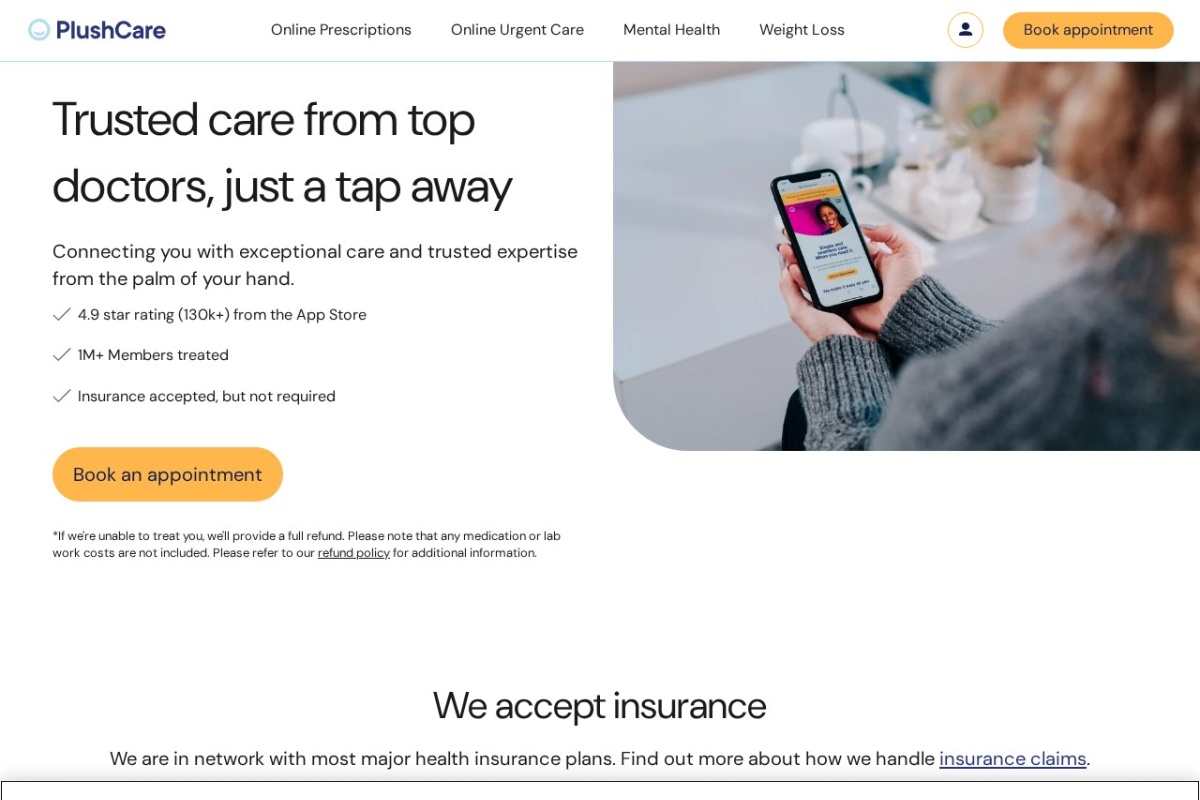 Screenshot of plushcare.com