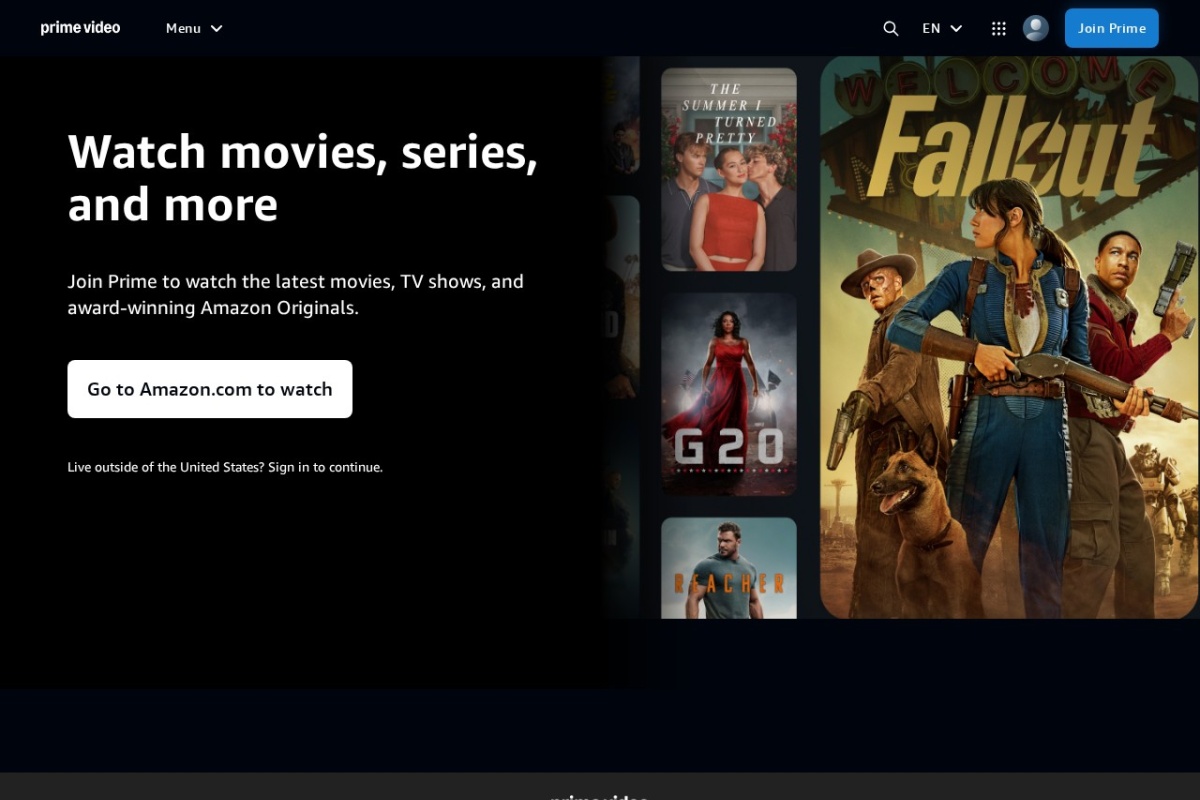 Screenshot of primevideo.com