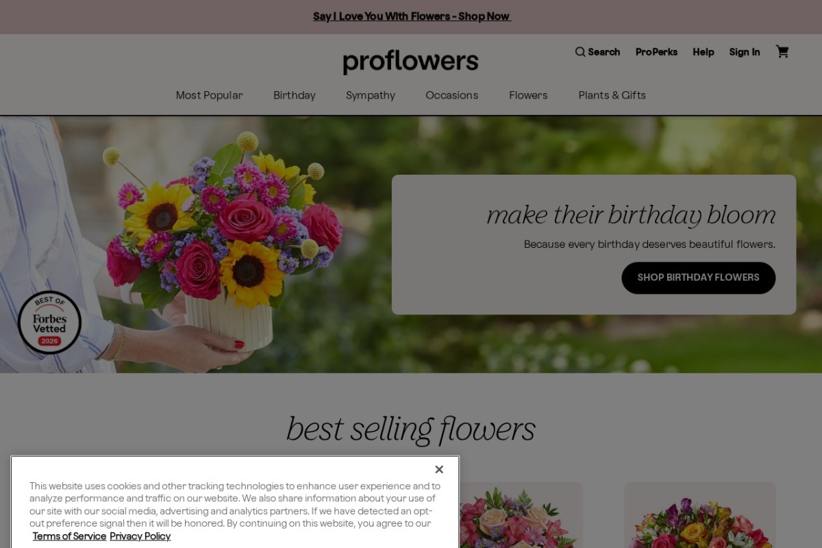 Screenshot of proflowers.com