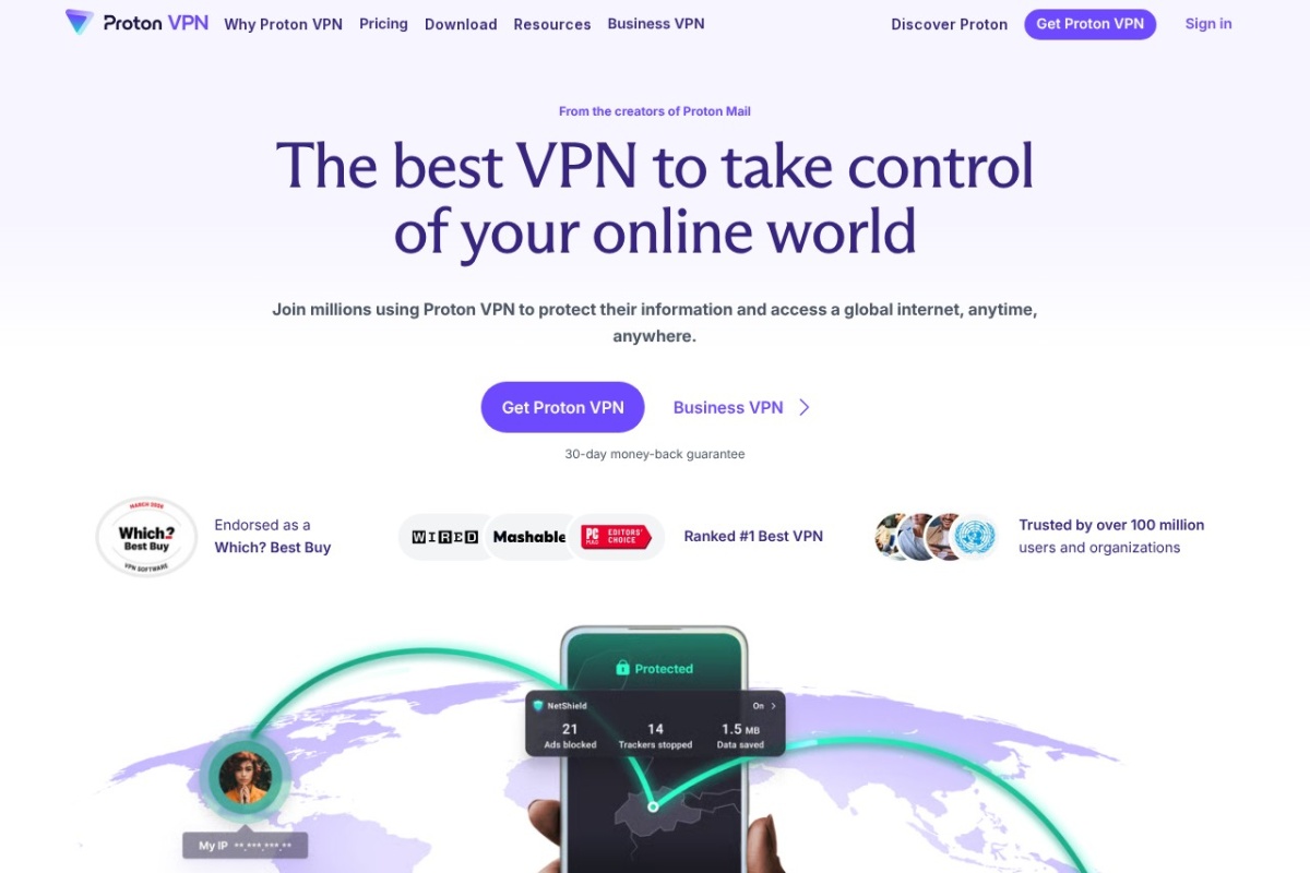 Screenshot of protonvpn.com