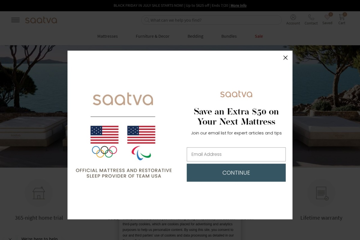 Screenshot of saatva.com