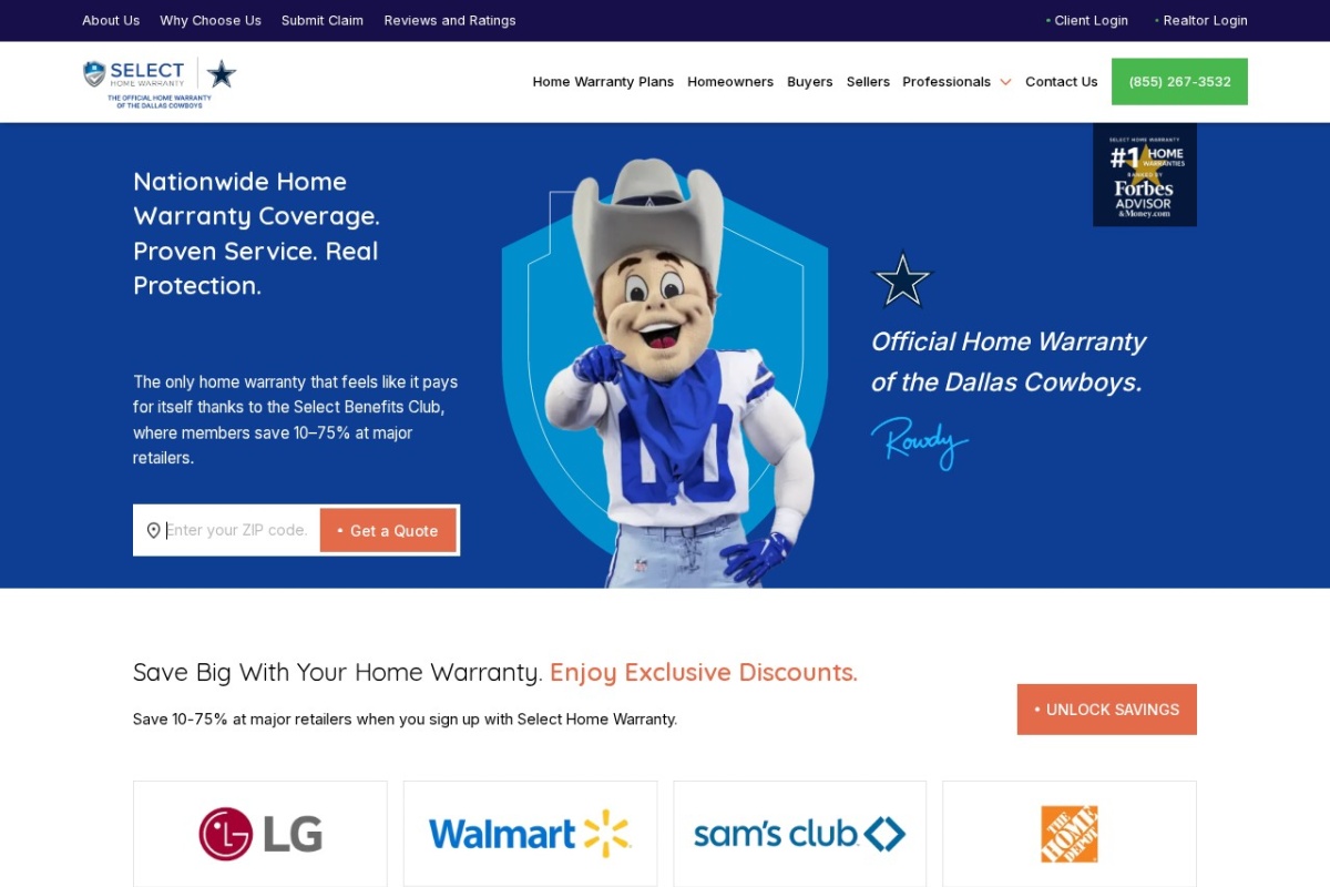 Screenshot of selecthomewarranty.com