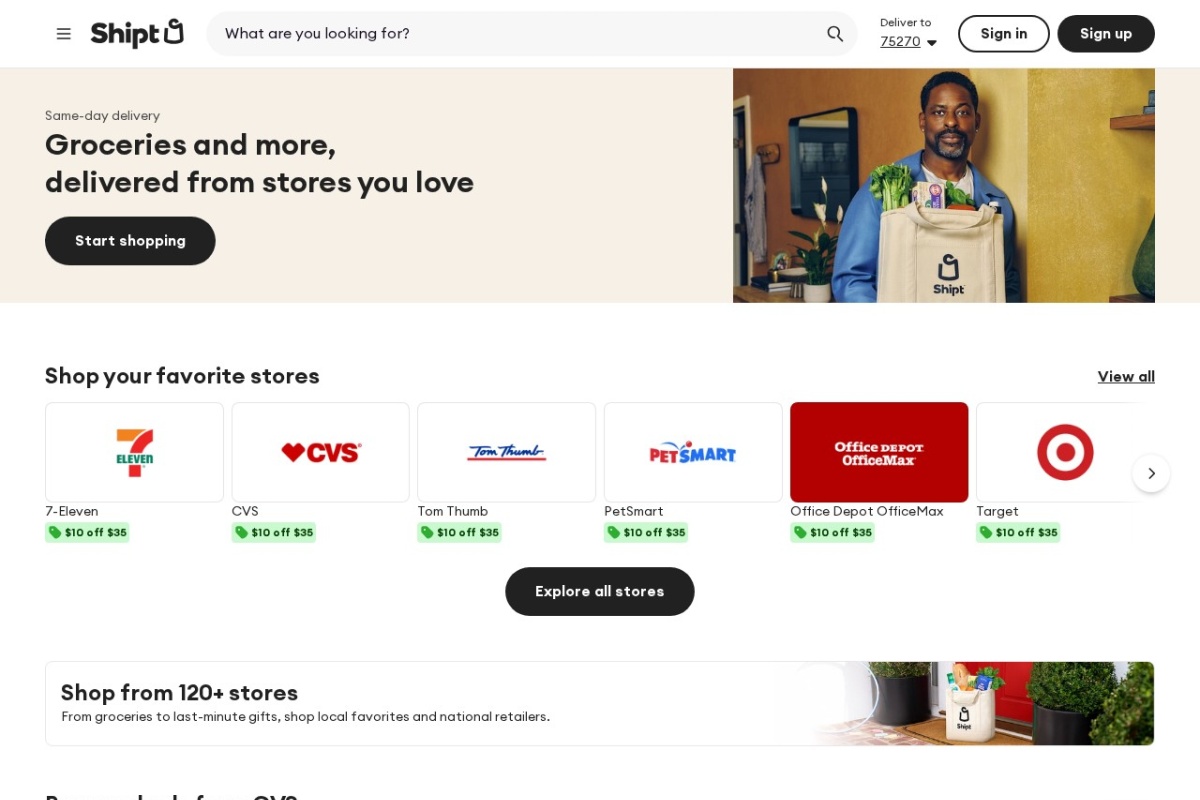 Screenshot of shipt.com