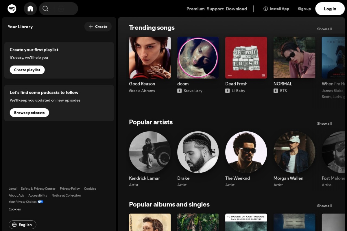 Screenshot of spotify.com