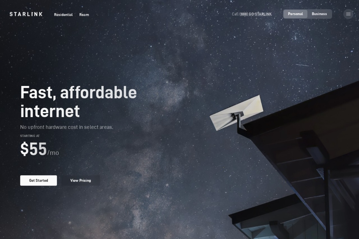 Screenshot of starlink.com