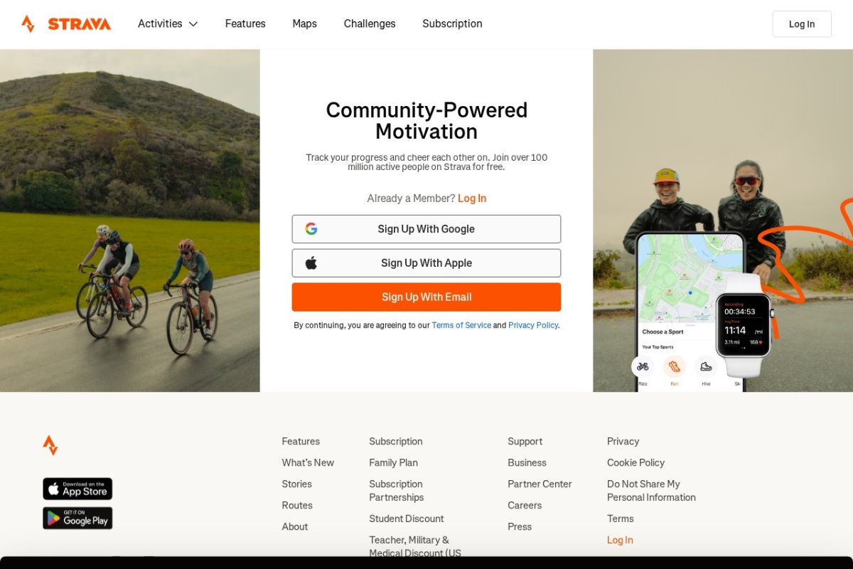 Screenshot of strava.com