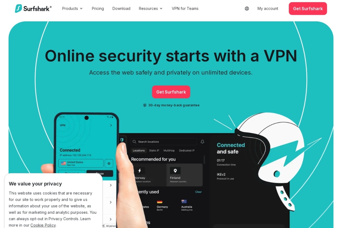 Screenshot of surfshark.com