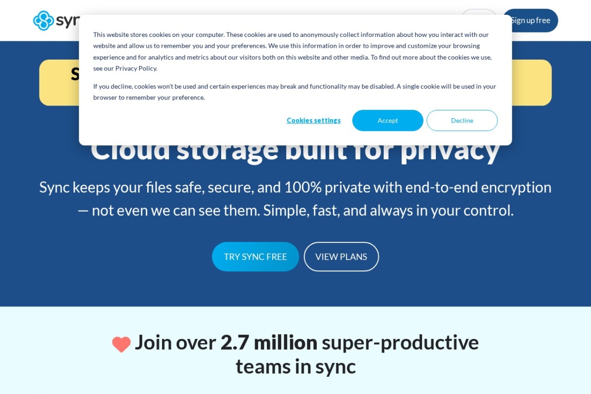 Screenshot of sync.com