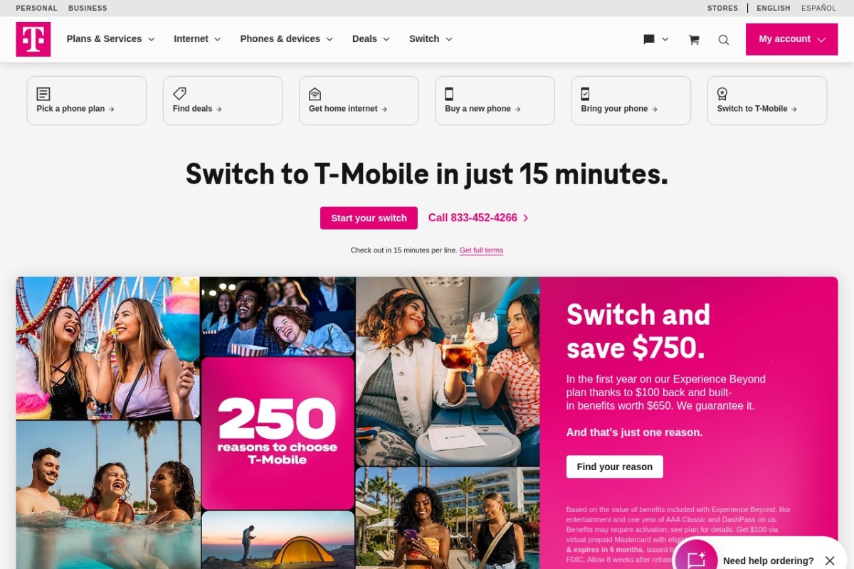 Screenshot of t-mobile.com