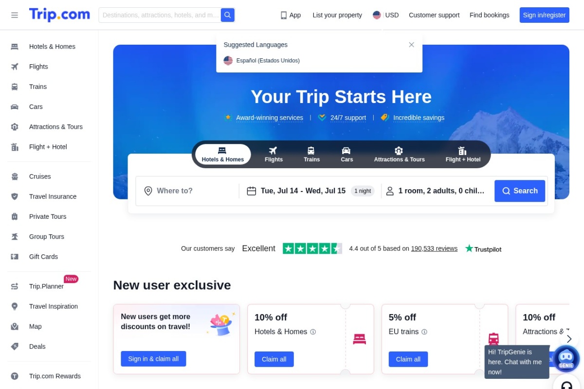 Screenshot of trip.com