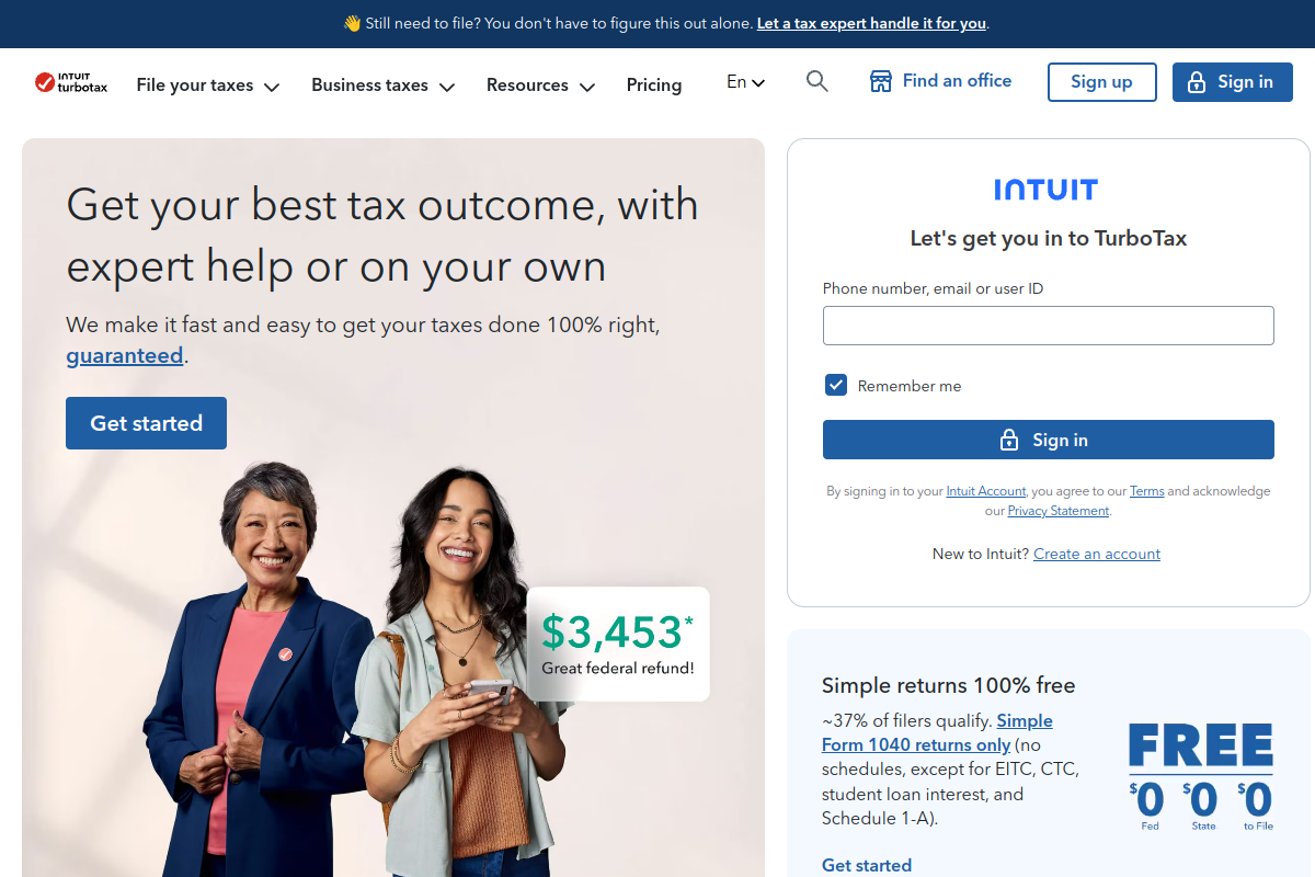 Screenshot of turbotax.intuit.com