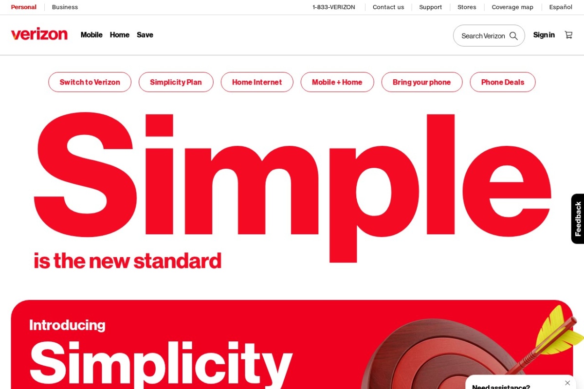 Screenshot of verizon.com