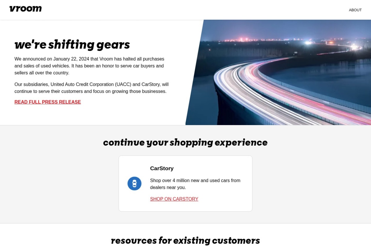 Screenshot of vroom.com